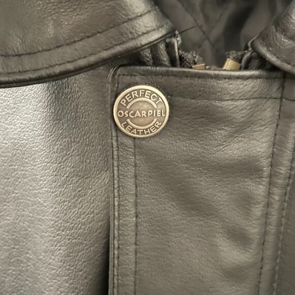 Vintage Oscar Piel Jacket Mens XL Black Leather Bomber Quilted Lined Classic - Picture 3 of 11